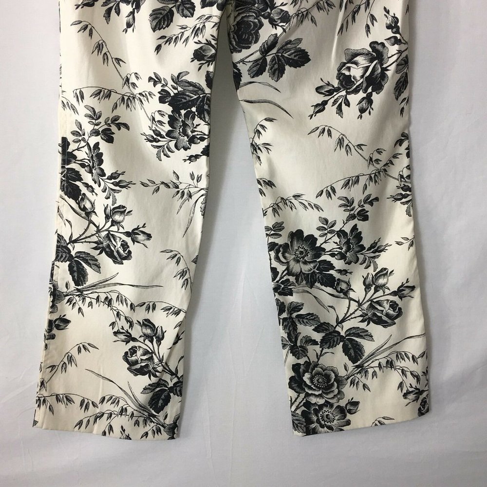 Express Womens Stretch Pants Sz 1 / 2  Off White Black Floral Print Inseam 25" - Picture 9 of 12